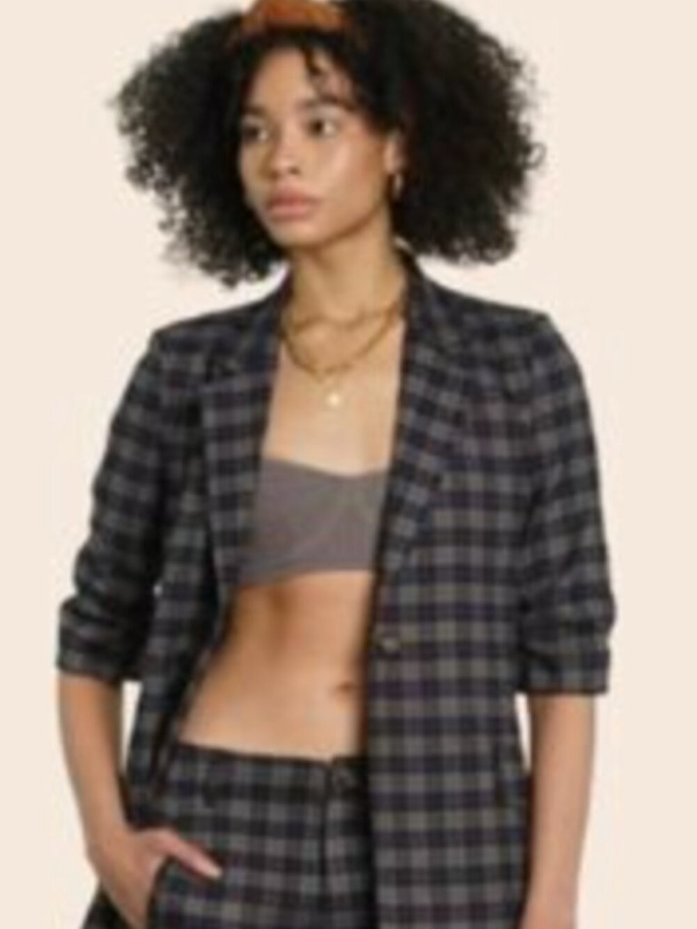 dRA Los Angeles Misa Blazer Plaid Blue and Brown M